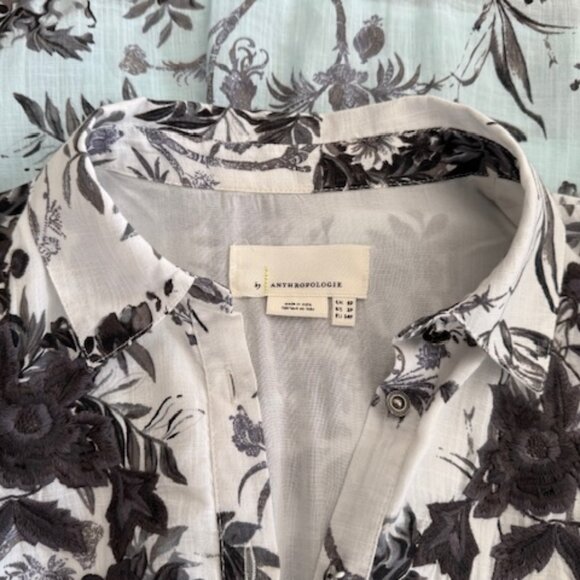 Anthropologie Lavinia Ombre' Embroidered Shirt Dress Floral Button Down Hobo - Picture 10 of 14